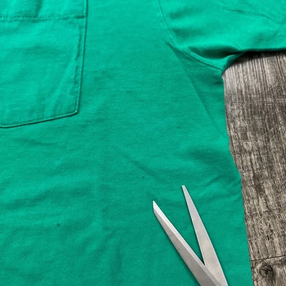 Vintage Green Selvedge Pocket Blank T Shirt Single Stitch - Picture 5 of 8